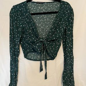 Brandy Melville Floral Long Sleeve Wrap Tie Top